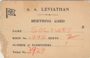 Ben Solowey's Berthing Card from the Leviathan.